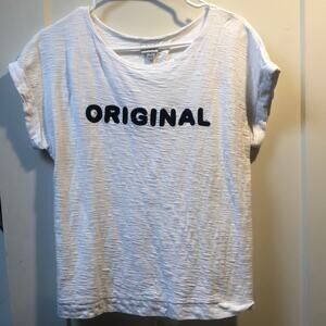 A new day white and black original peekaboo back‎ tie, cap sleeve T-shirt sz M